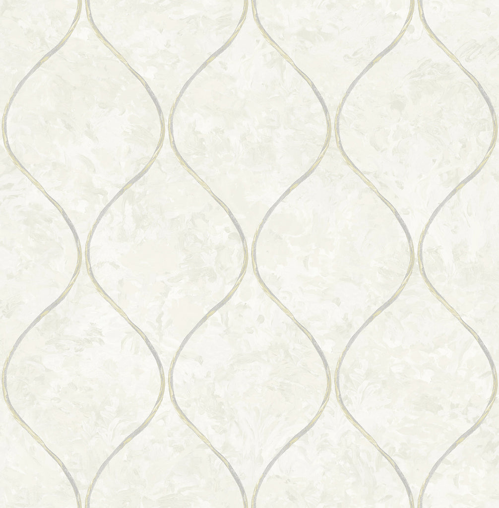 Malibu Ogee Wallpaper - Contemporary Ogee - Off-White and Metallic Gold | Malibu Wallpaper