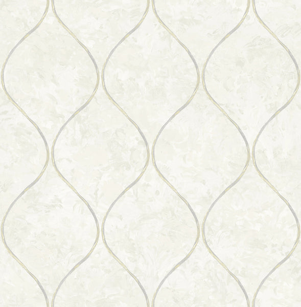 Malibu Ogee Wallpaper - Contemporary Ogee - Off-White and Metallic Gold | Malibu Wallpaper
