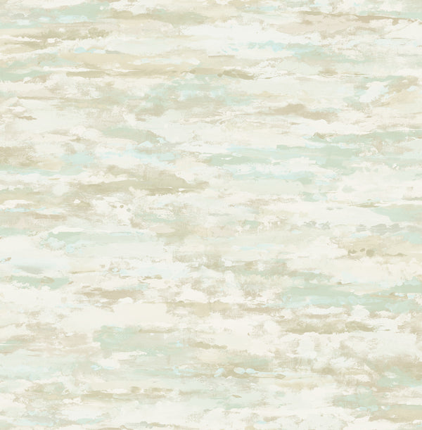 Brushstrokes Contemporary Abstract - Metallic Teal and Greige | Architectural Wallcoverings