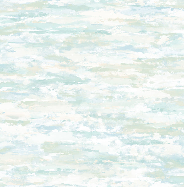 Brushstrokes Contemporary Abstract - Metallic Champagne, White, and Powder Blue | Architectural Wallcoverings