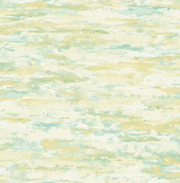 Brushstrokes Contemporary Abstract - Metallic Gold, White, and Aqua | Architectural Wallcoverings