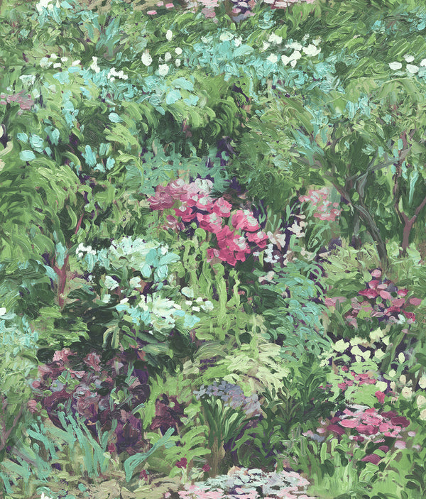 Floral Contemporary Floral - Green, Violet, and Pink | Architectural Wallcoverings
