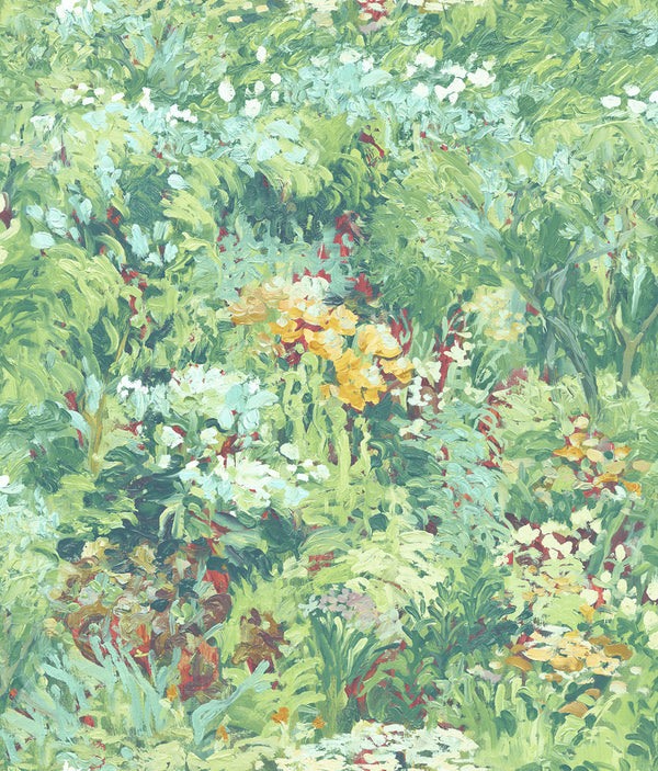 Floral Contemporary Floral Metallic Aqua Forest Green | Architectural Wallcoverings