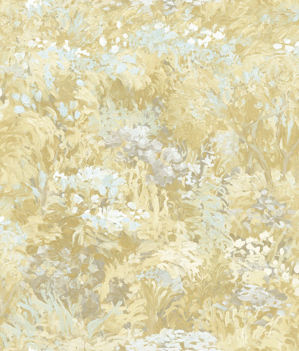 Floral Contemporary Floral Metallic Powder Blue Gold | Architectural Wallcoverings