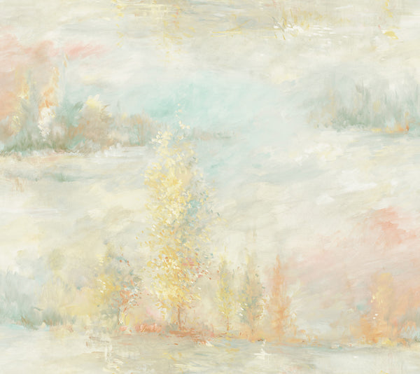 Tree Line Contemporary Botanical Metallic Yellow Gold Seafoam | Architectural Wallcoverings