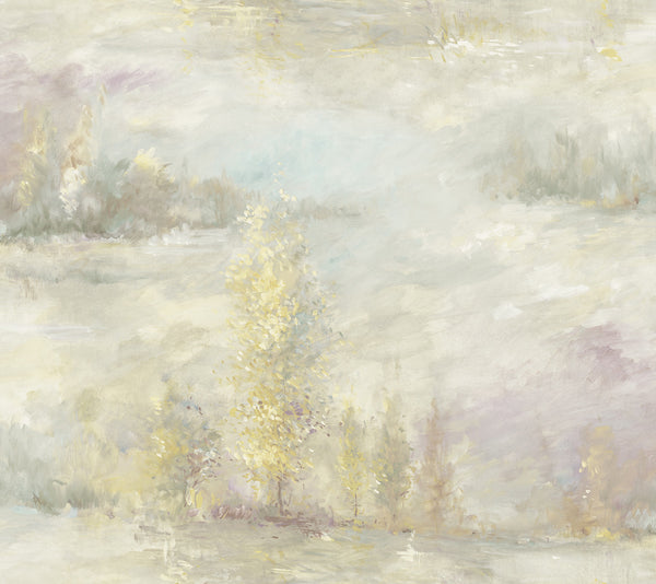 Tree Line Contemporary Botanical Metallic Gold Powder Blue | Architectural Wallcoverings