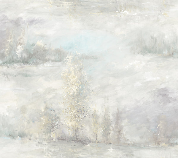Tree Line Contemporary Botanical Metallic Champagne and Purple Haze | Architectural Wallcoverings