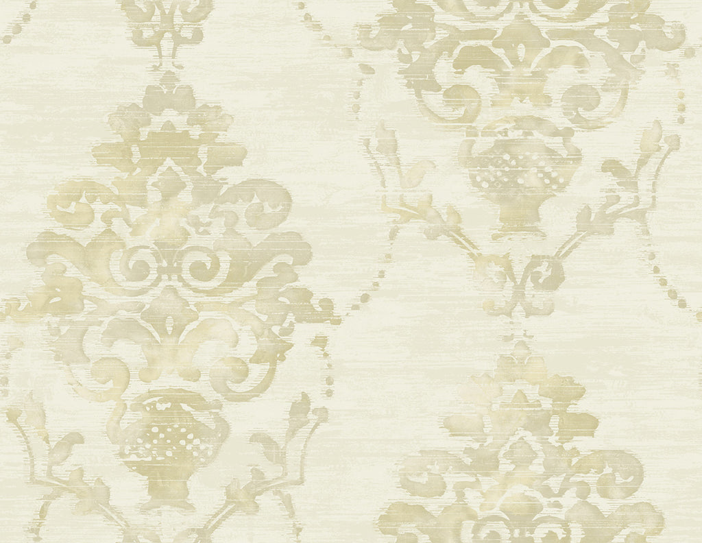 Malibu Damask Wallpaper - Contemporary Damask - Metallic, Cream, and Greige | Malibu Wallpaper