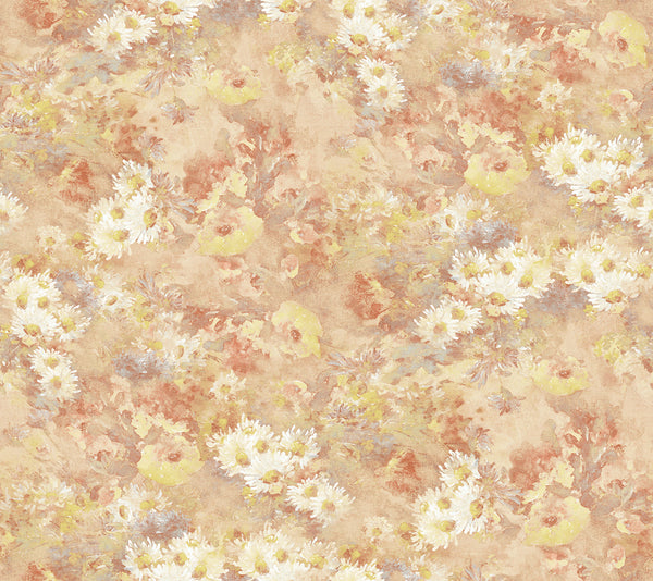 Malibu Daisy Wallpaper - Contemporary Floral - Metallic, Rust, and Cream | Malibu Wallpaper