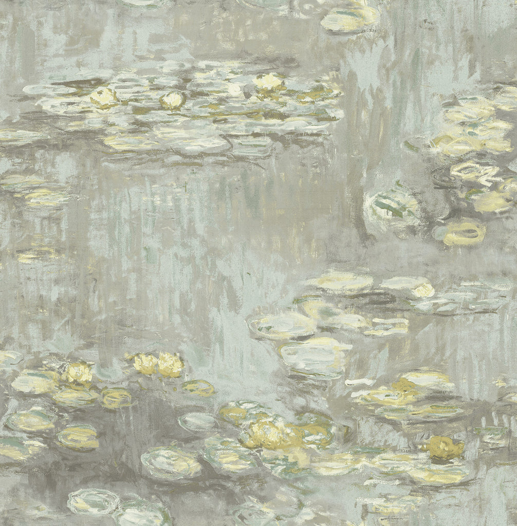 Malibu Lily Pads Wallpaper - Contemporary Botanical - Gray, Powder Blue, and Gold | Malibu Wallpaper