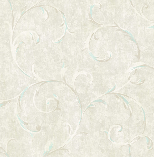 Scroll Contemporary Scroll Metallic Baby Blue and Grey | Architectural Wallcoverings