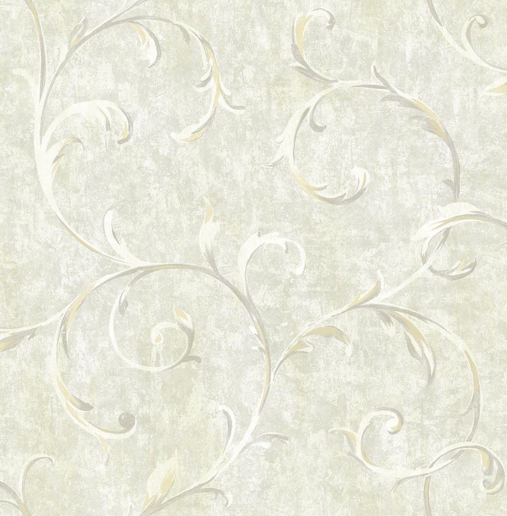 Malibu Scroll Wallpaper - Contemporary Scroll - Metallic Gold and Grey | Malibu Wallpaper