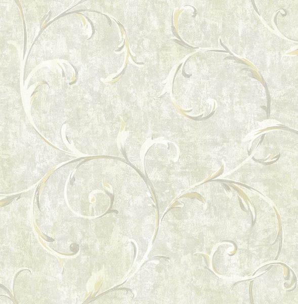Malibu Scroll Wallpaper - Contemporary Scroll - Metallic Gold and Grey | Malibu Wallpaper