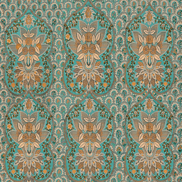 Floral Tapestry Wallcovering Ii - Taupe, Orange, Turquoise Wallcovering | Mind the Gap