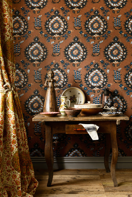 Flourish Sienna - Black, Blue, Brown, Sienna Wallcovering | Mind the Gap