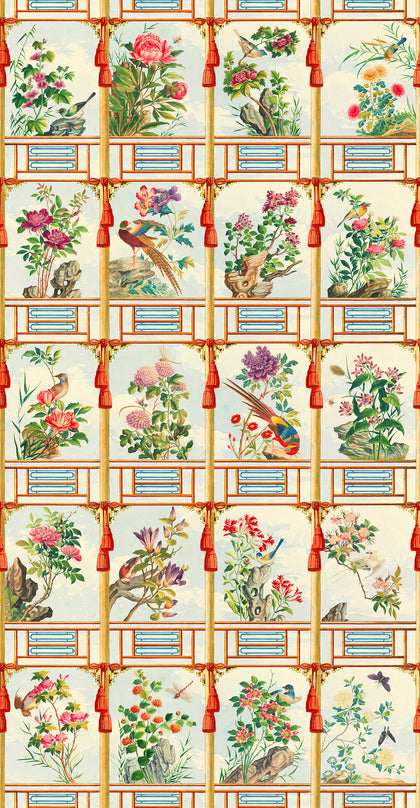 Flowering Wall - Taupe, Blue, Green, Red Wallcovering | Mind the Gap