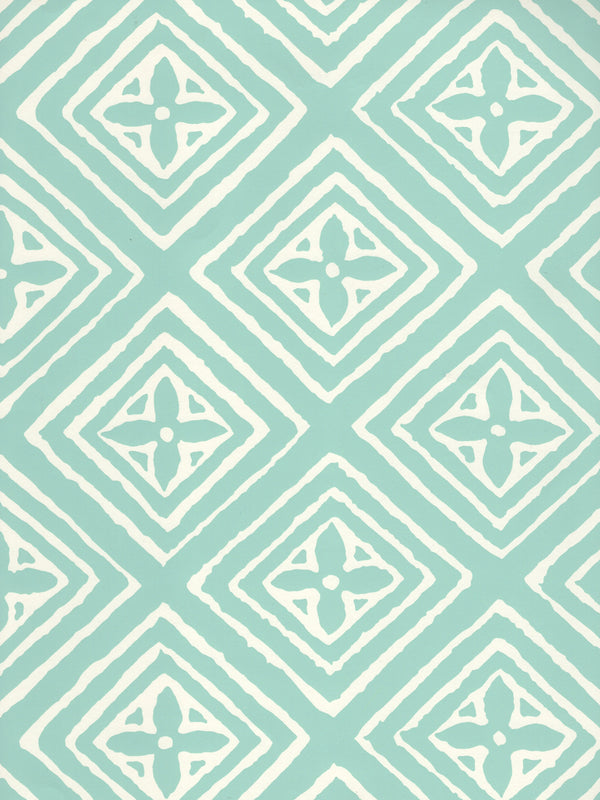 Fiorentina Aqua on Almost White Screen Printed | China Seas