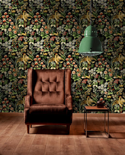 Floral Tapestry - Black, Green, Yellow, Red Wallcovering | Mind the Gap
