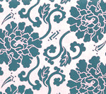 Florals Reverse Navy on Tint Screen Printed - White Fabric | China Seas