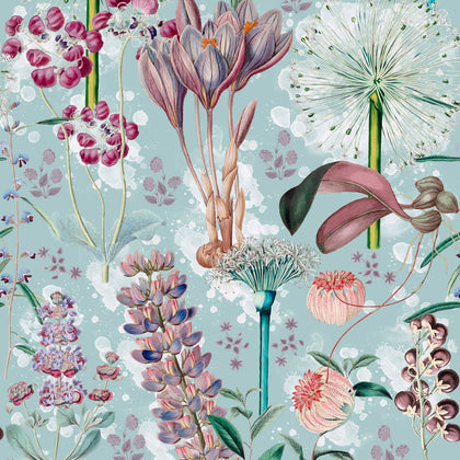 Garden of Eden Aquamarine - Black, Blue, Purple Wallcovering | Mind the Gap