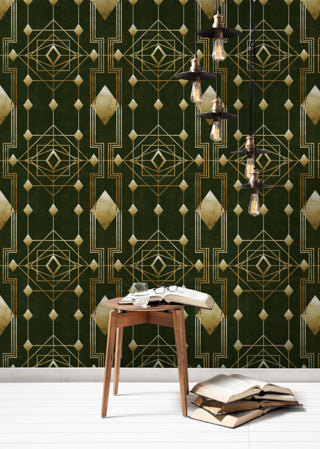 Gatsby - Gold, Green Wallcovering | Mind the Gap