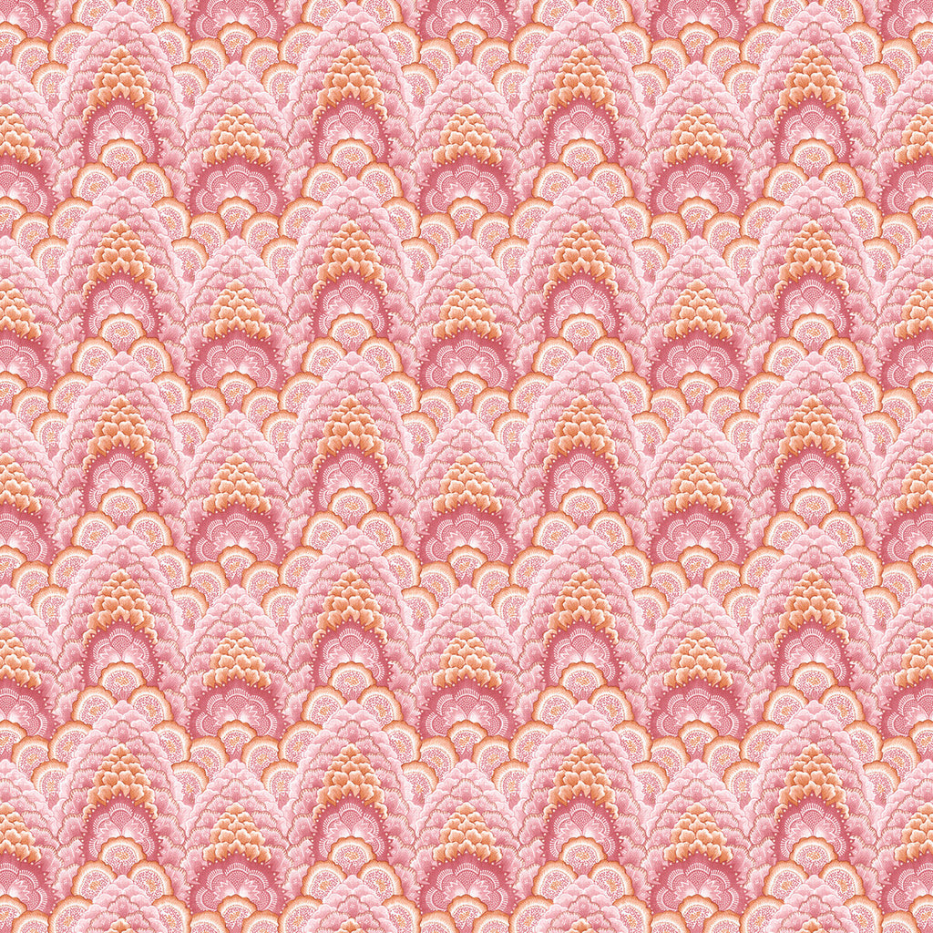 Samples and Purchasing available for Ganges - Rosa/Naranja White By Gaston Y Daniela | Gaston Libreria |Flamestitch  Multipurpose Print at Designer Wallcoverings and Fabrics