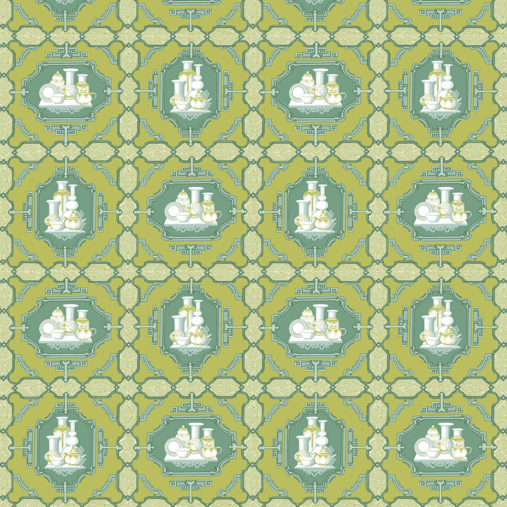 Samples and Purchasing available for Porcelanas - Lima Chartreuse By Gaston Y Daniela | Gaston Libreria |Novelty  Multipurpose Print at Designer Wallcoverings and Fabrics