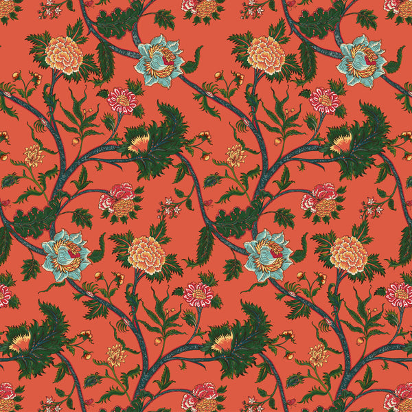 Palampore - Coral Coral By Gaston Y Daniela | Gaston Libreria |Botanical & Floral Jacobeans Multipurpose Print