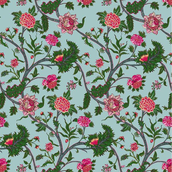 Palampore - Azul Light Green By Gaston Y Daniela | Gaston Libreria |Botanical & Floral Jacobeans Multipurpose Print