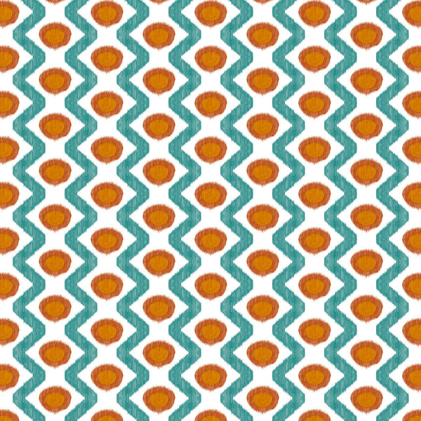 Cala Marsal - Turquesa Teja Orange By Gaston Y Daniela | Gaston Maiorica |Geometric Ikat/Southwest/Kilims Multipurpose Print
