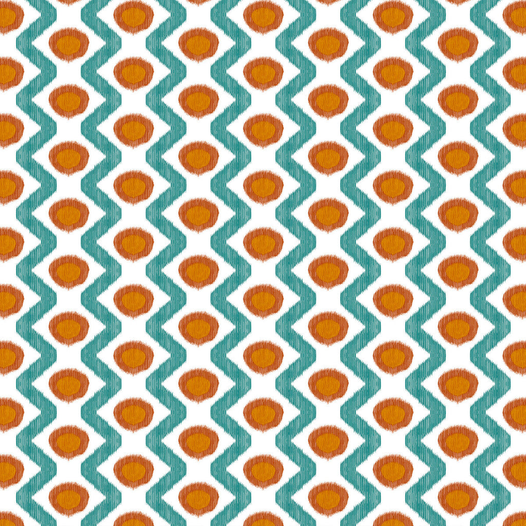 Samples and Purchasing available for Cala Marsal - Turquesa Teja Orange By Gaston Y Daniela | Gaston Maiorica |Geometric Ikat/Southwest/Kilims Multipurpose Print at Designer Wallcoverings and Fabrics