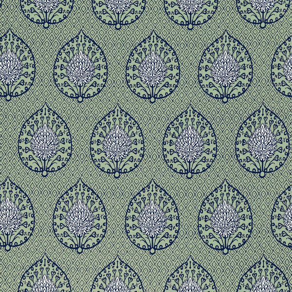 Palmeta - Fondo Verde Celery By Gaston Y Daniela | Gaston Y Daniela Marco Polo Indoor/Outdoor |Medallion / Suzani / Persian Botanical & Floral Upholstery Indoor / Outdoor