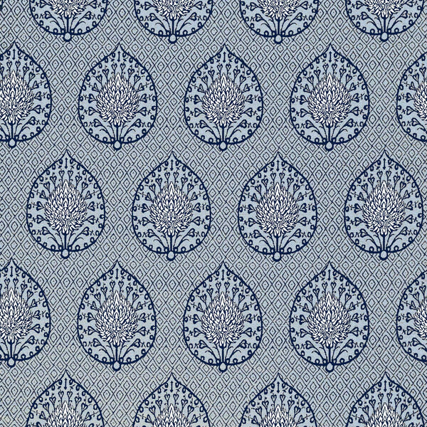 Palmeta - Fondo Azul Light Blue By Gaston Y Daniela | Gaston Y Daniela Marco Polo Indoor/Outdoor |Medallion / Suzani / Persian Botanical & Floral Upholstery Indoor / Outdoor