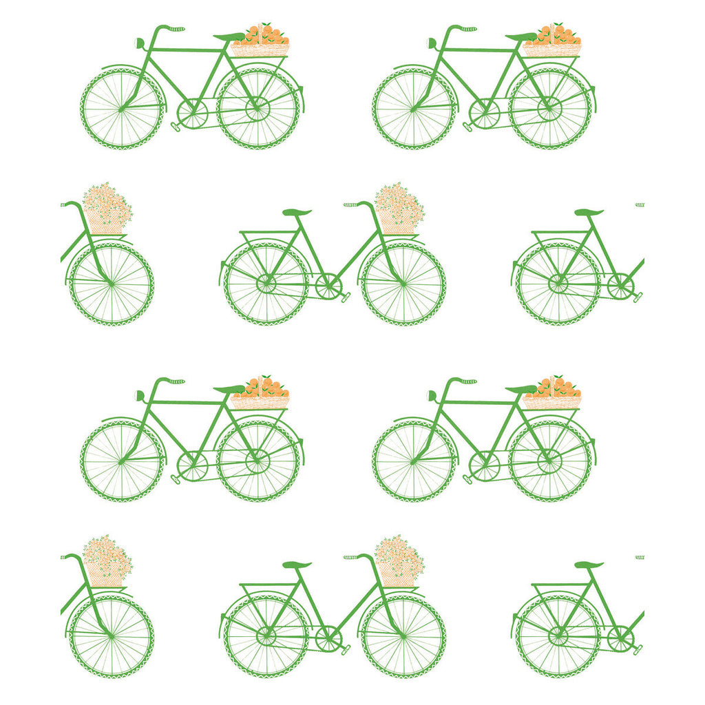 Samples and Purchasing available for Bicicletas - Verde Green By Gaston Y Daniela | Gaston Libreria | Novelty Wallcovering Print at Designer Wallcoverings and Fabrics