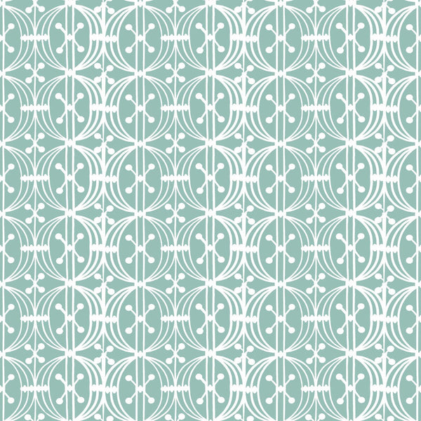 Carrusel - Aqua White By Gaston Y Daniela | Gaston Libreria |Modern Geometric Wallcovering Print