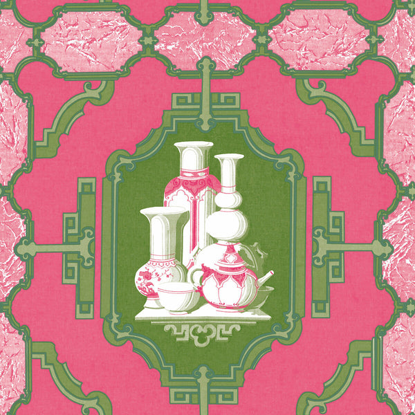 Porcelanas - Frambuesa/Verde Pink By Gaston Y Daniela | Gaston Libreria |Lattice/Scrollwork Novelty Wallcovering Print