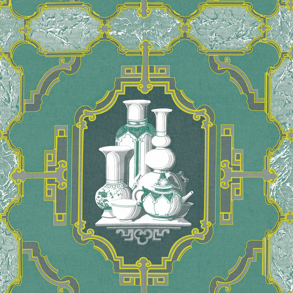 Porcelanas - Esmeralda Teal By Gaston Y Daniela | Gaston Libreria |Lattice/Scrollwork Novelty Wallcovering Print