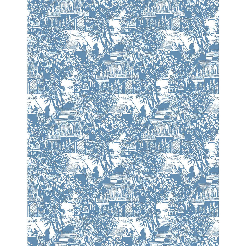 Samples and Purchasing available for Olimpo - Azul Blue By Gaston Y Daniela | Gaston Libreria |Chinoiserie Figurative Wallcovering Print at Designer Wallcoverings and Fabrics