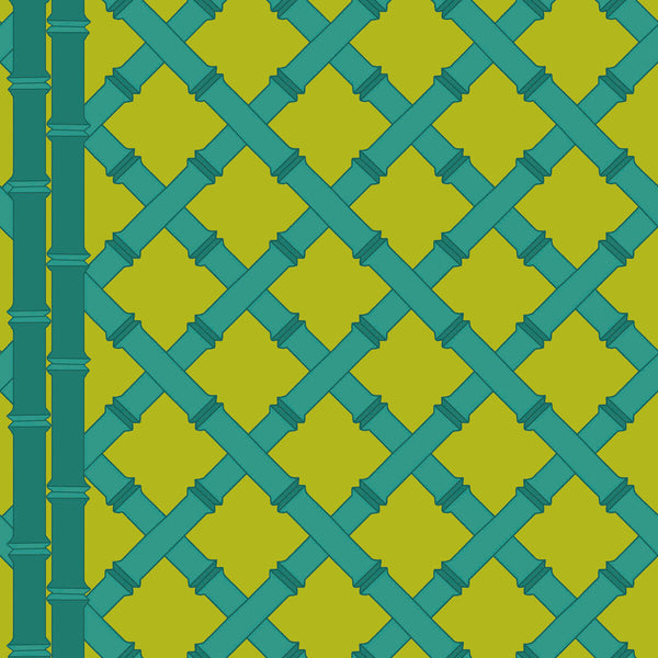 Trellis - Lima/Esmeralda Chartreuse By Gaston Y Daniela | Gaston Libreria |Geometric Lattice/Scrollwork Wallcovering Print
