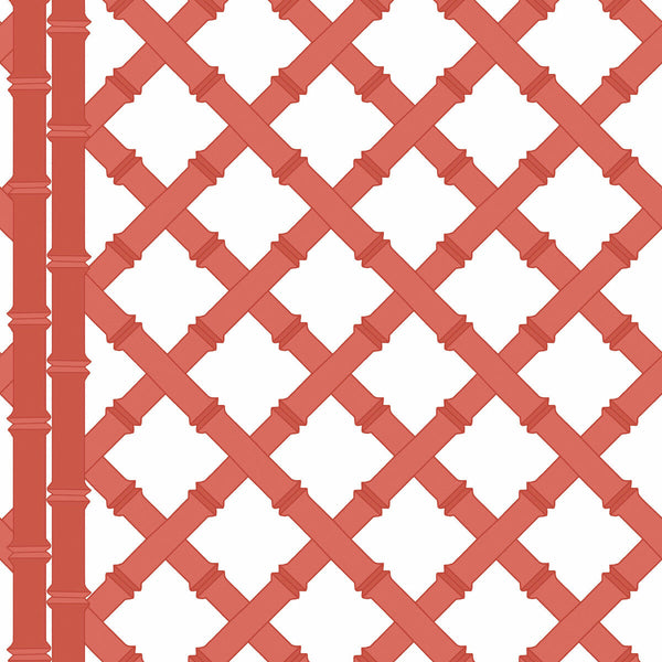 Trellis - Blanco/Pomelo Coral By Gaston Y Daniela | Gaston Libreria |Geometric Lattice/Scrollwork Wallcovering Print