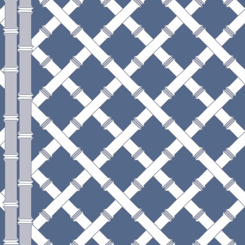 Samples and Purchasing available for Trellis - Azul/Blanco Blue By Gaston Y Daniela | Gaston Libreria |Geometric Lattice/Scrollwork Wallcovering Print at Designer Wallcoverings and Fabrics