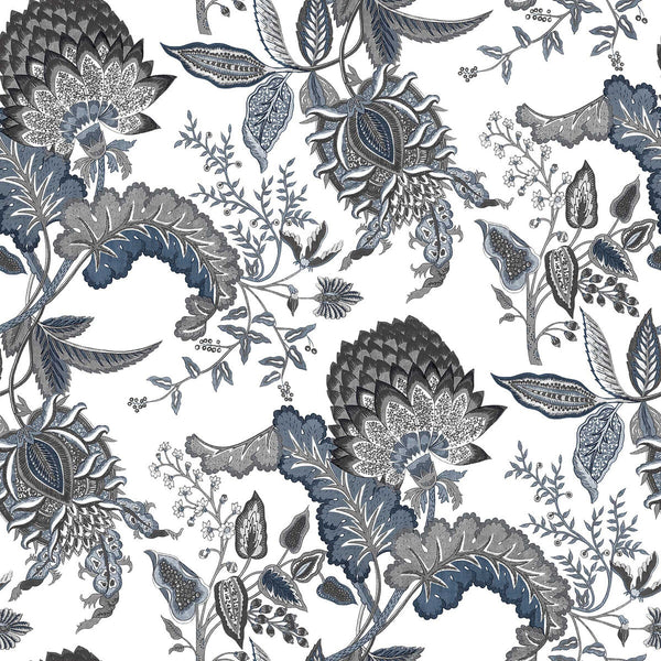 Paraiso - Azul/Gris Blue By Gaston Y Daniela | Gaston Origen Dos |Botanical & Floral  Wallcovering Print