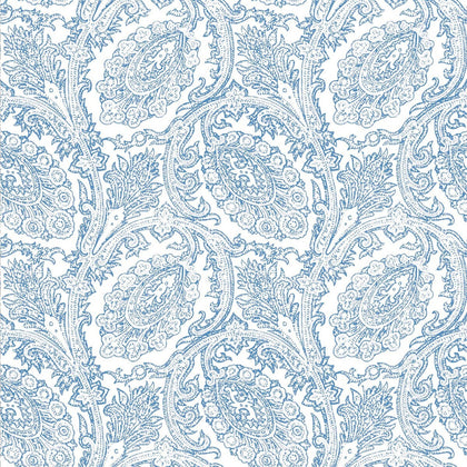 Cadaques - Azul White By Gaston Y Daniela | Gaston Serendipia | Paisley Wallcovering Print