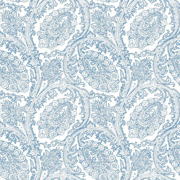 Cadaques - Azul White By Gaston Y Daniela | Gaston Serendipia | Paisley Wallcovering Print