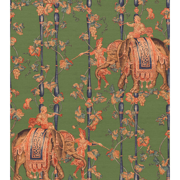 Elefantes - Verde Olive Green By Gaston Y Daniela | Gaston Serendipia |Botanical & Floral Animal/Insects Wallcovering Print