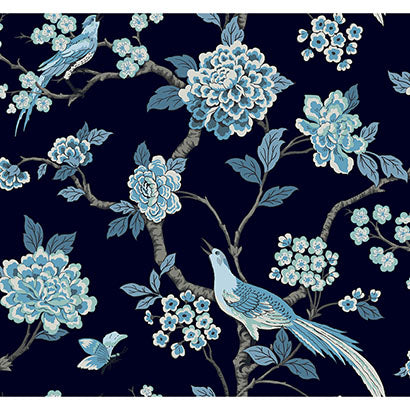 Palm Coast Ivory Dark Navy Wallcovering | Jeffrey Stevens