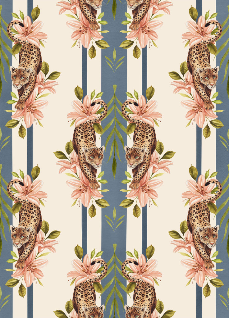 Leopard Stripe Blue Wallcovering by Graduate Collection