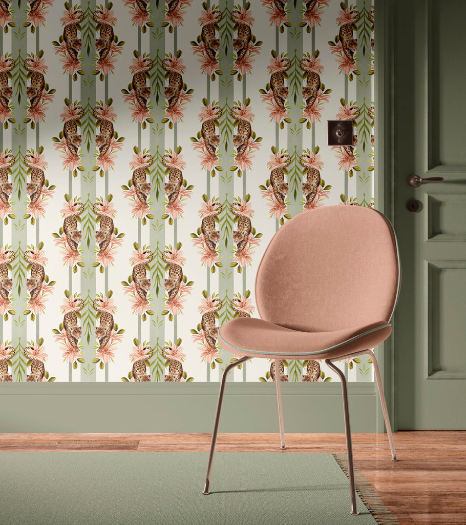Leopard Stripe Green room setting