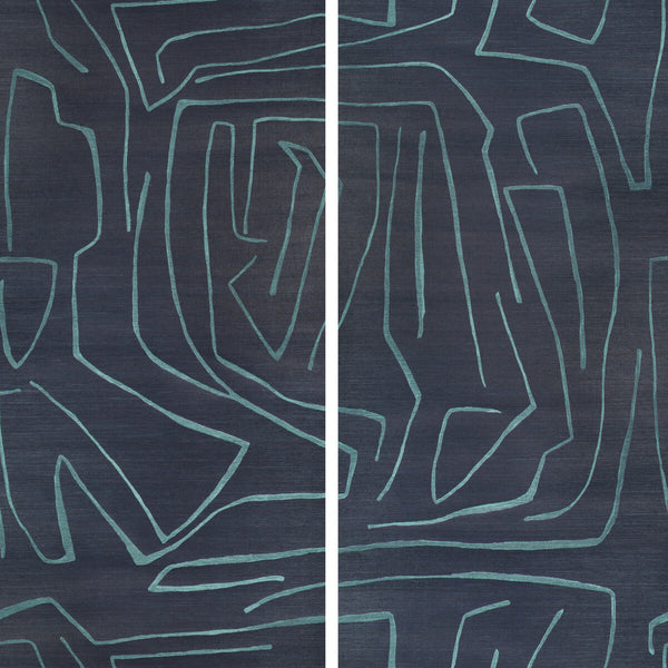 Graffito Ii - Navy Blue By Lee Jofa Modern | Kelly Wearstler Wallcoverings Iv |Abstract Modern Wallcovering Murals / Panels