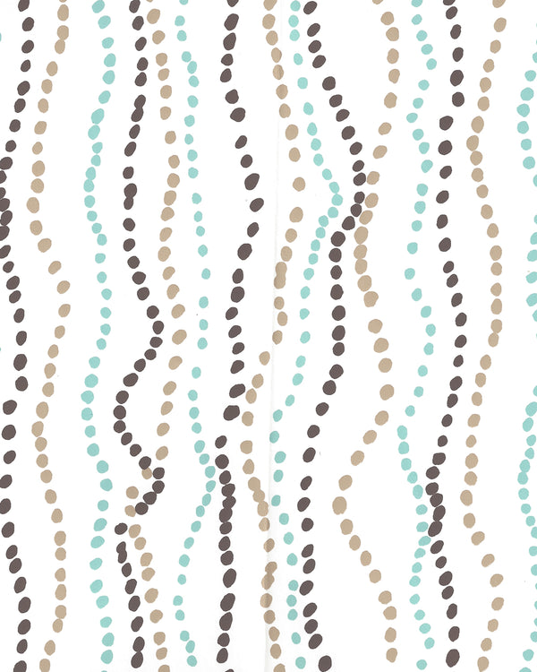 Ginza Brown Camel Aqua on White Screen Printed | China Seas